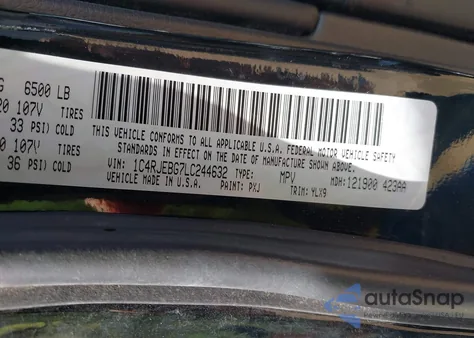 2020 Jeep Grand Cherokee Limited X 4X2 z USA, uszkodzony, nr VIN 1C4RJEBG7LC244632